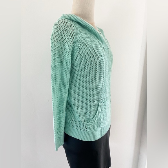 Turquoise Open-Knit Crochet Hoodie by Shirt 469, Size Medium, Linen Cotton Blend - Picture 10 of 11